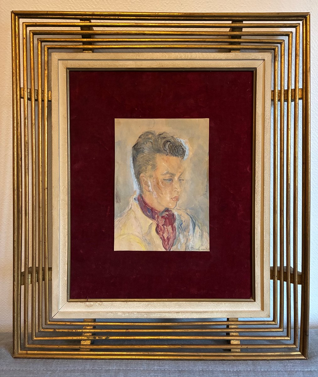 Portrait d' Hubert de Saint-Senoch. C. TERECHKOVITCH. ( 1902-1978). Technique mixte.-photo-5
