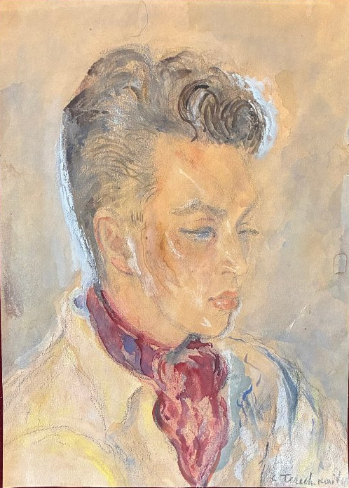 Portrait d' Hubert de Saint-Senoch. C. TERECHKOVITCH. ( 1902-1978). Technique mixte.-photo-6
