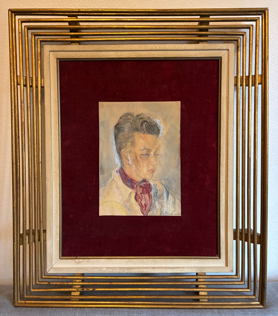 Portrait d' Hubert de Saint-Senoch. C. TERECHKOVITCH. ( 1902-1978). Technique mixte.-photo-7