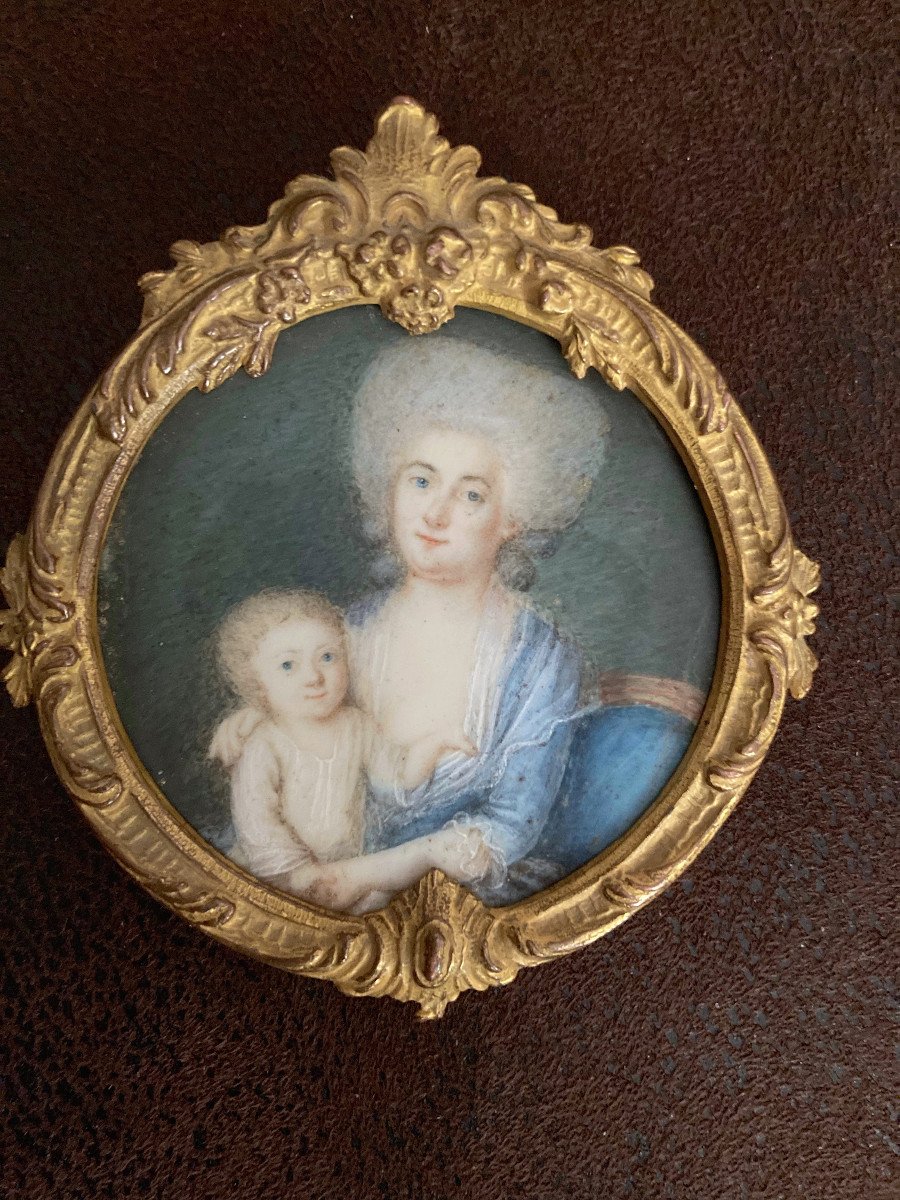 Mother And Child. 18th Century Miniature On Ivory.-photo-3