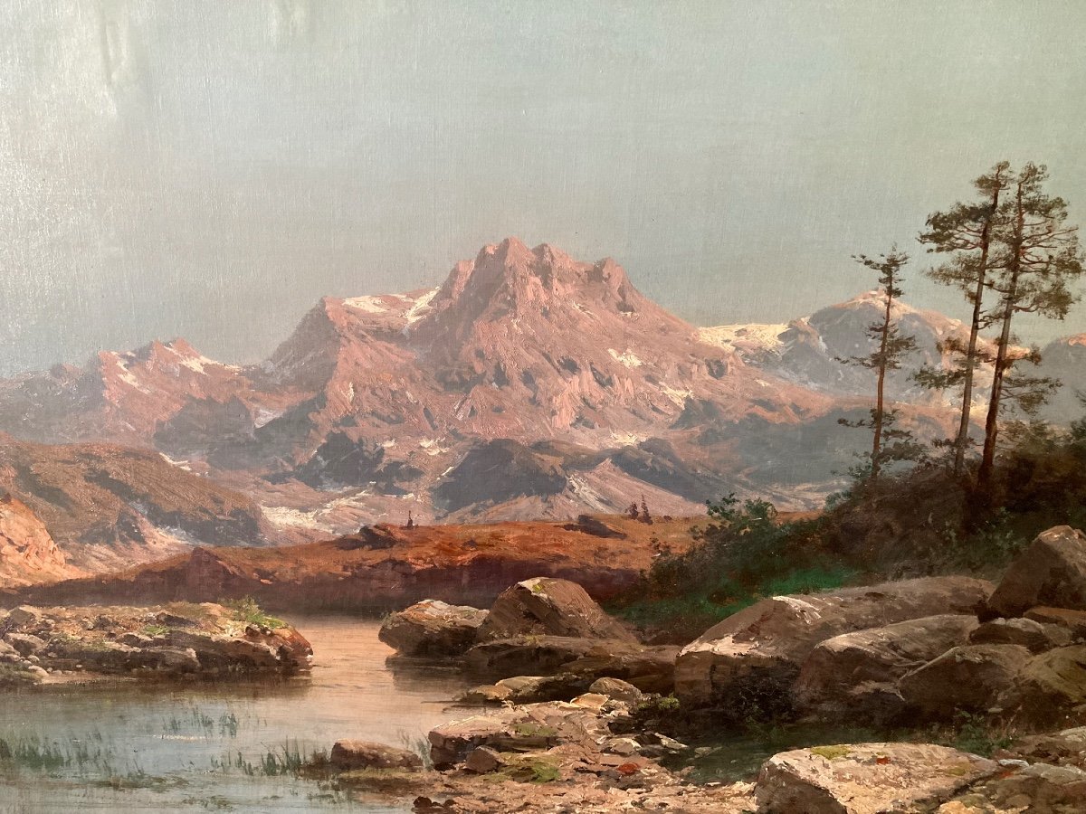 Importante Toile XIXeme D’ émile Godchaux. Paysage De Montagne.-photo-2