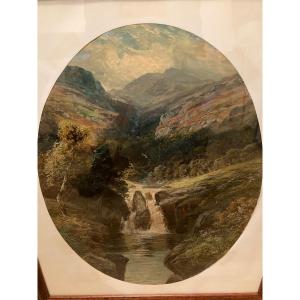 Paysage D’ Ecosse Avec Cascade. Clarence Roe. XIX ème Siècle.