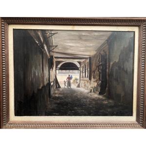 Exit From Salt Alley. Geneva .1915. Signed G. Bilviso. Swiss School.