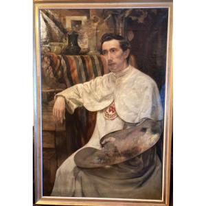 Large Portrait Of An Ecclesiastical Painter. Beginning Of The 20th Century.