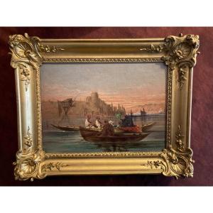 Rumeli Hisari Fortress In Istanbul. Oil On Canvas XIX Era Unsigned.