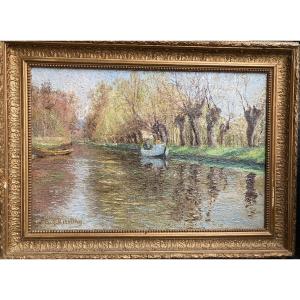 La Rivière Au Printemps. Eugène Kissling . ( 1871-1944 ). Huile sur toile Impressionniste.