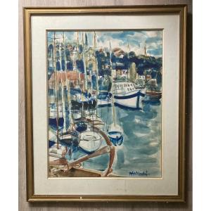 The Port Of Deauville. Pierre Gaillardot. (1910-2002). Watercolor.