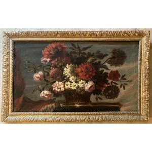 Large Floral Arrangement On An Entablature. French School From The Beginning Of The 18th Century.