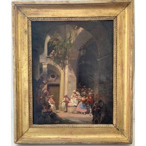 Neapolitan School, Early 19th Century. Dancers And Musicians In A Palace. Unsigned.