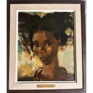 Portrait Of A Young African Woman. Clément Serneels. (1912-1991). Belgian School.