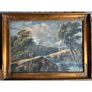 Coup de vent avant l' orage. Gouache Ecole Française du début du XIXème siècle .
