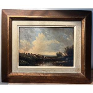 Paysage animé milieu du XIXe siècle. probablement Victor Dupré.