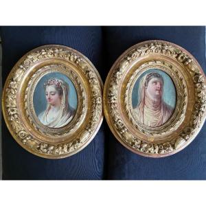Paire  de Portraits ovales "Vestales " attribués à Nicolas Bernard lépicié . (1735-1784) 