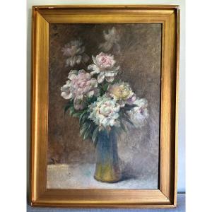 Bouquet Of Peonies. Marcel De Chollet. Oil On Canvas.