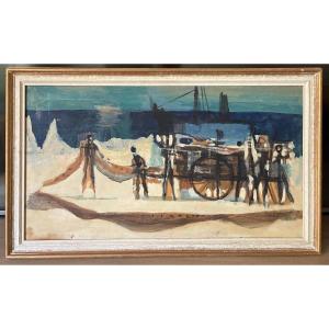 Port animé. Attribué à Jean-François LIEGME. Ecole Suisse. Peinture, gouache.