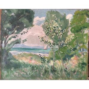 Post-impressionist Painting. Seashore. Circa 1940.