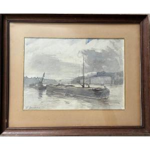 Matin sur le Rhône à Lyon. Léon Garraud. ( 1877-1961 ). Ecole  Lyonnaise .