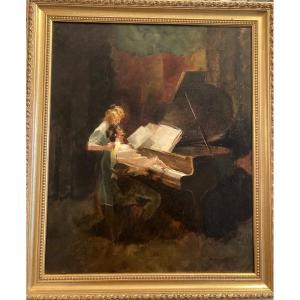 At The Piano. Painting By Armand Massonet.