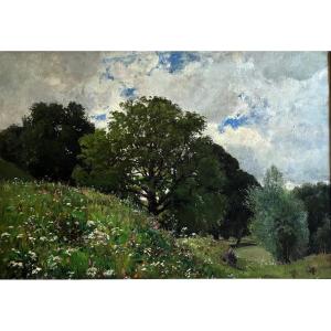 Impressionist Landscape. Oil On Canvas By Otto Gampert.