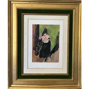 The Spanish Opera Singer. Ink And Watercolor By Henry Meylan.