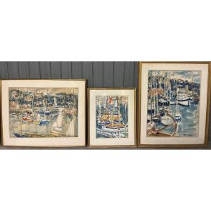 Trois aquarelles . Pierre Gaillardot. (1910-2002 ). Français.