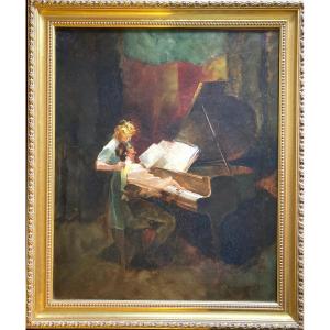 Couple Autour d' Un Piano. Armand Massonet (1892- 1979) Ecole Belge.