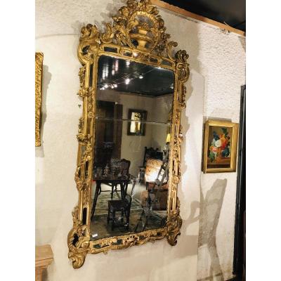 Grand Miroir à Parecloses De Glaces,bois Doré Epoque Louis XV 