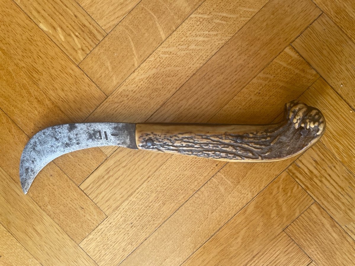 Couteau Serpette De Vigneron ,Manche Corne De Cerf XIX Siècle -photo-2