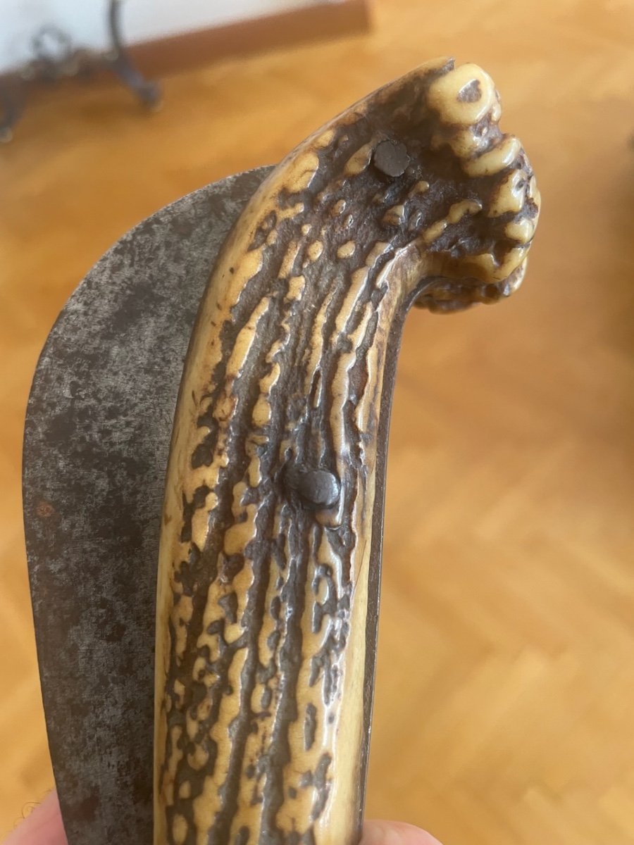 Couteau Serpette De Vigneron ,Manche Corne De Cerf XIX Siècle -photo-2