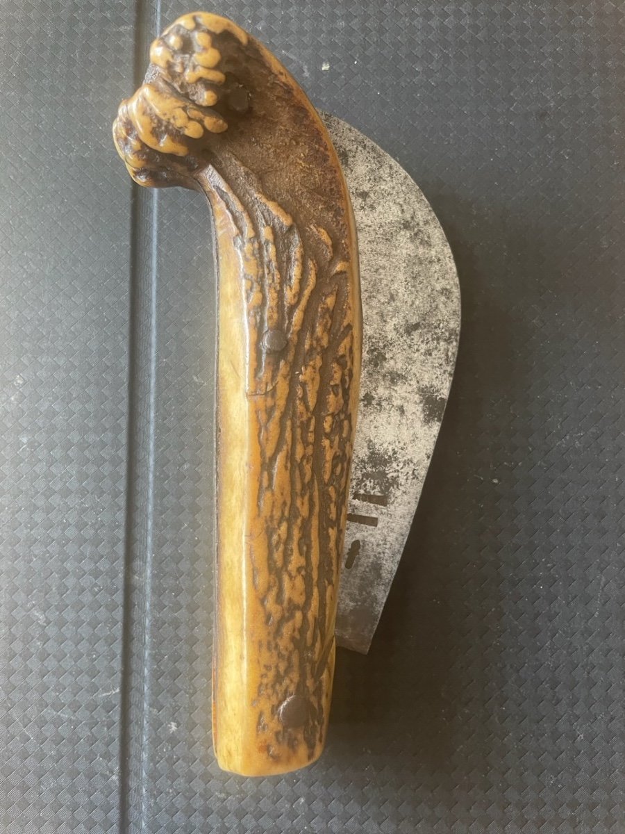 Couteau Serpette De Vigneron ,Manche Corne De Cerf XIX Siècle -photo-4