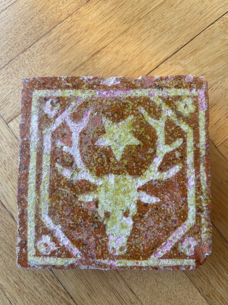 Terracotta Tile, Coat Of Arms Of Pierre De Nivelle, Abbot Of Cîteaux, Standing Period, 17th Century -photo-2