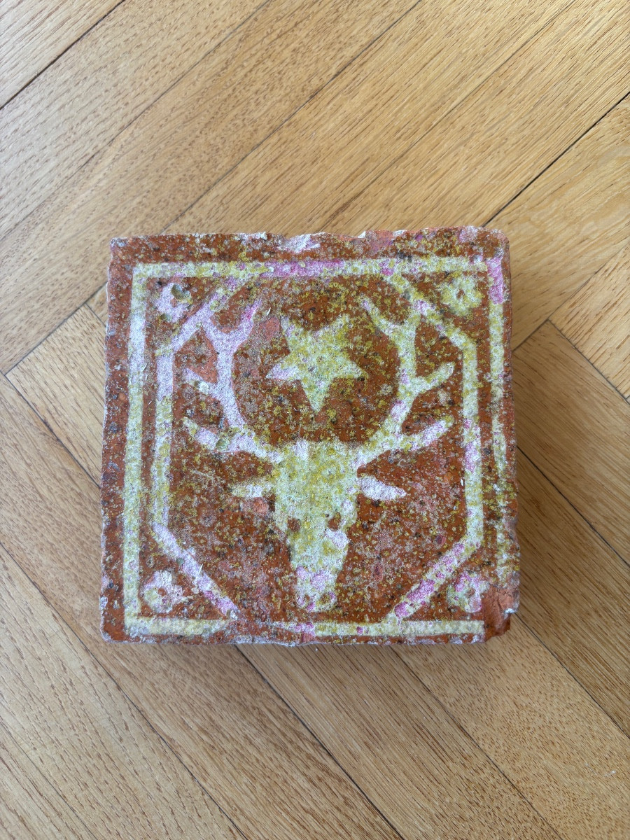 Terracotta Tile, Coat Of Arms Of Pierre De Nivelle, Abbot Of Cîteaux, Standing Period, 17th Century -photo-4