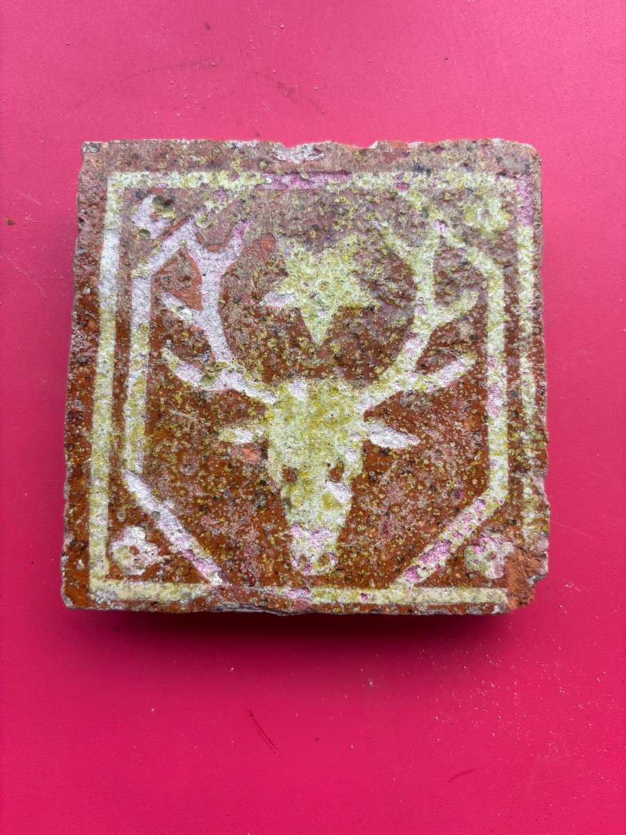 Terracotta Tile, Coat Of Arms Of Pierre De Nivelle, Abbot Of Cîteaux, Standing Period, 17th Century 
