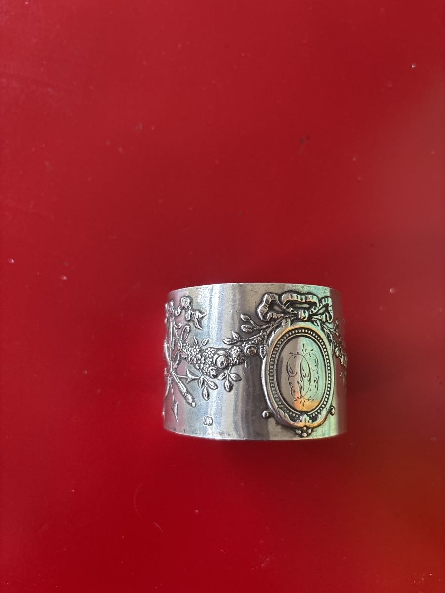 « Rond de Serviette en Argent Massif Décor Attribution  Musique « -photo-4