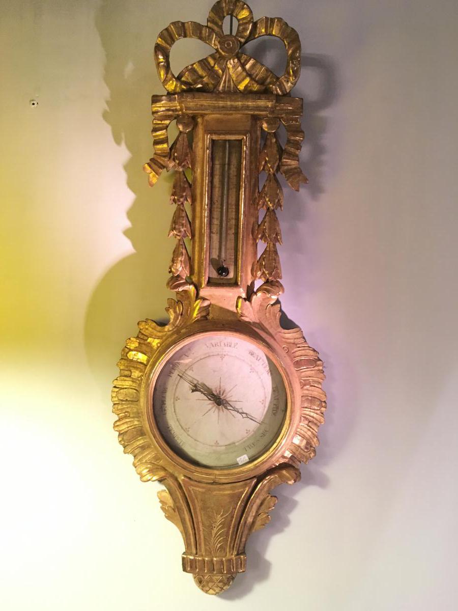 "grand Baromètre En Bois Doré XVIIl Siecle "-photo-2
