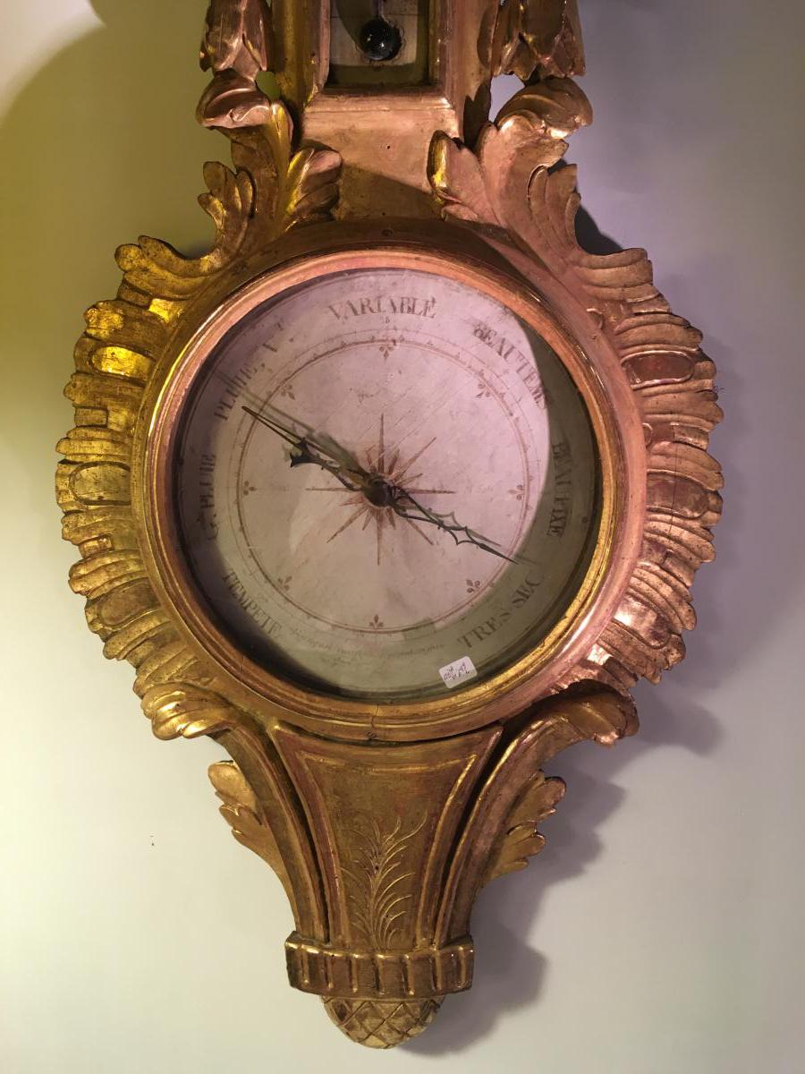 "grand Baromètre En Bois Doré XVIIl Siecle "-photo-3