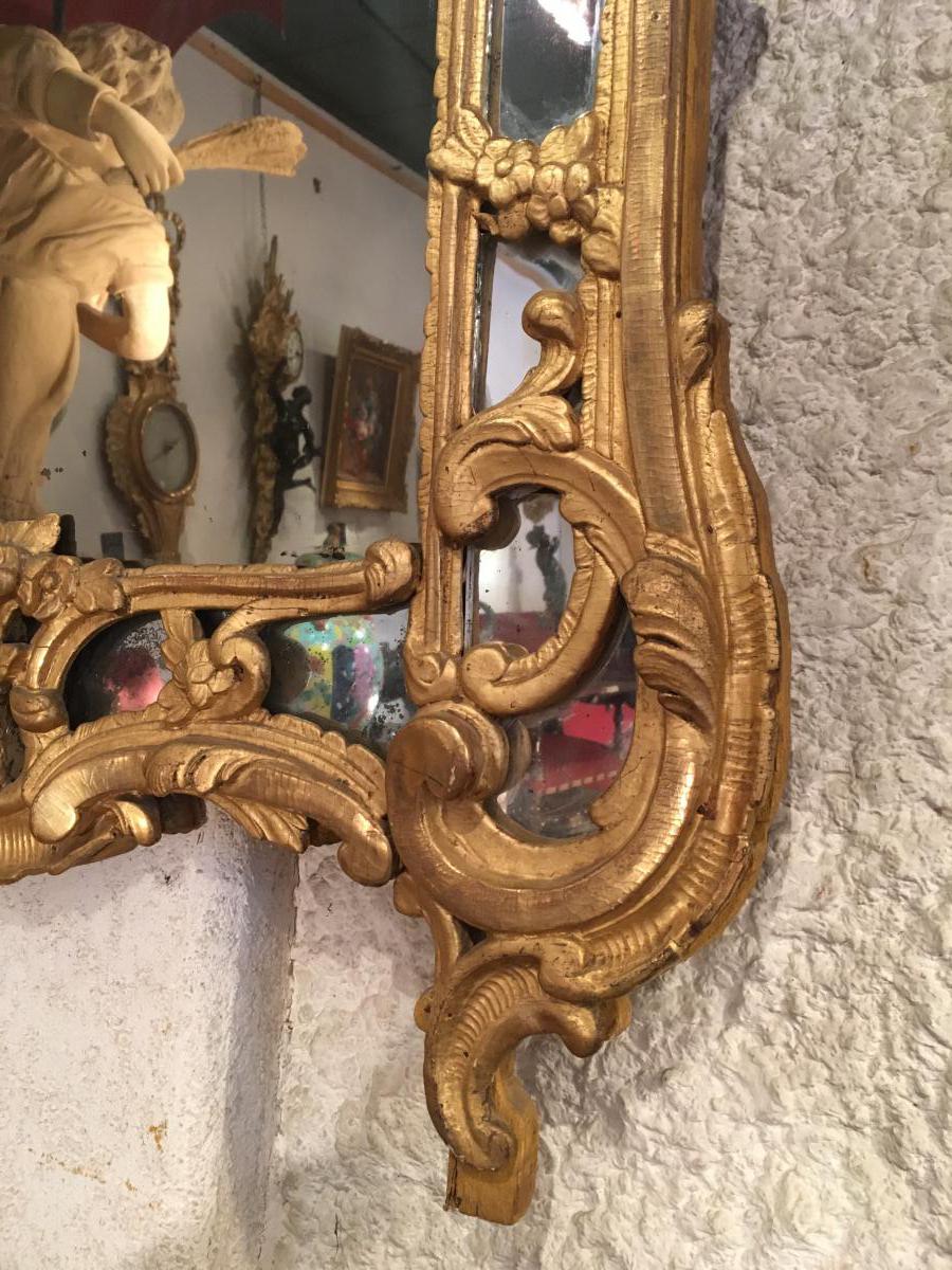 "xviii Century Provençal Mirror In Golden Wood"-photo-3