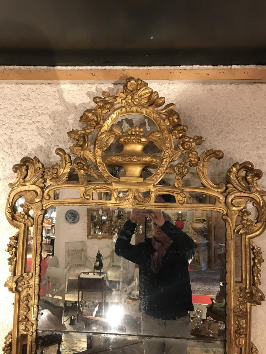 Large Mirror Ice Beads, Golden Wood Louis XV Period-photo-2