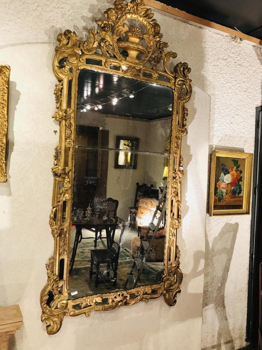 Large Mirror Ice Beads, Golden Wood Louis XV Period-photo-4