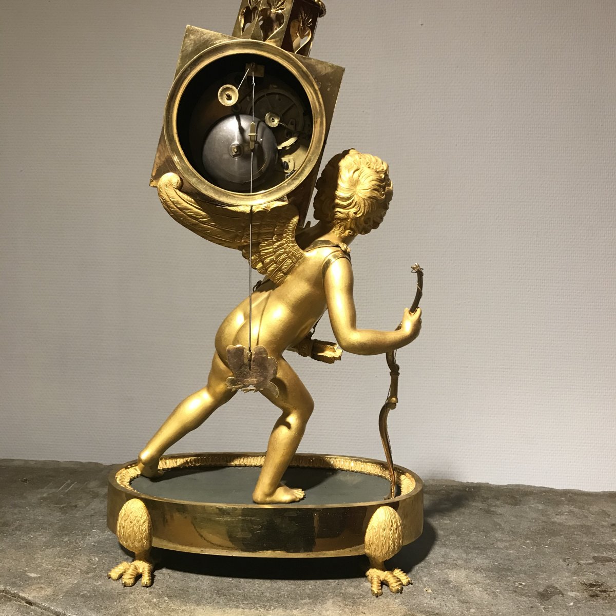 Pendule Bronze Doré « La Lanterne Magique « Epoque Empire « -photo-4
