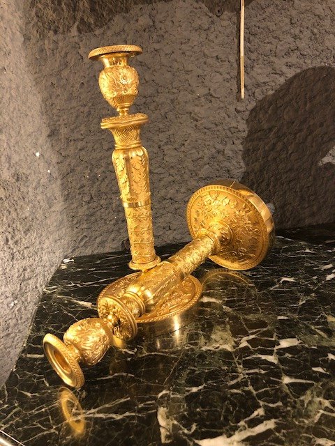 Paire De Bougeoirs En Bronze Doré Restauration -photo-4