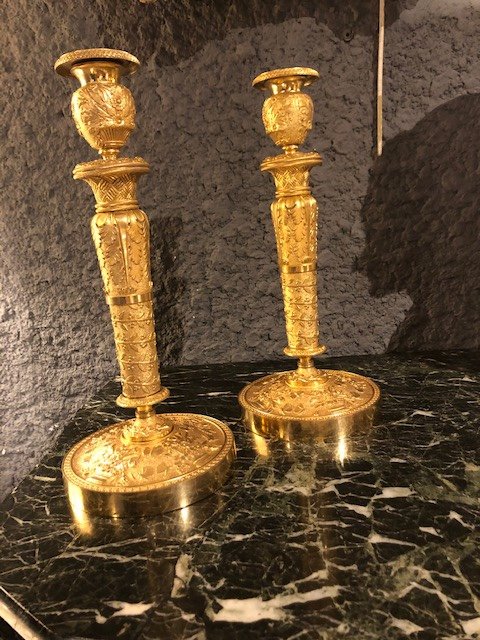 Paire De Bougeoirs En Bronze Doré Restauration -photo-8