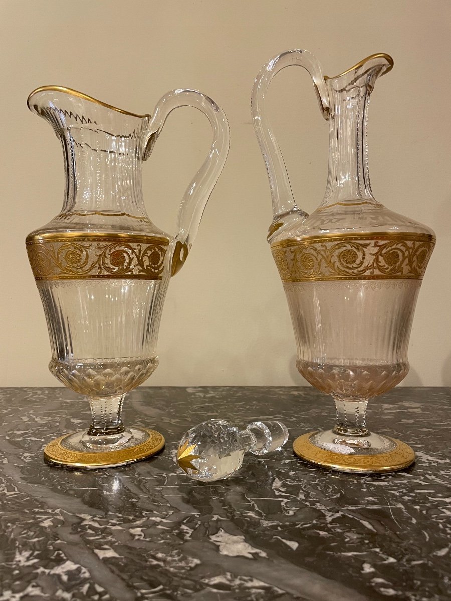 Broc Et Aiguière Cristal De Saint Louis Modèle Thistle Or 