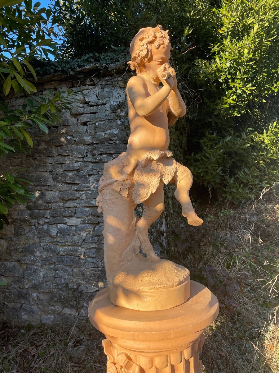 Statue et Colonne Gossin Frs Paris « faune à La Flûte « -photo-4