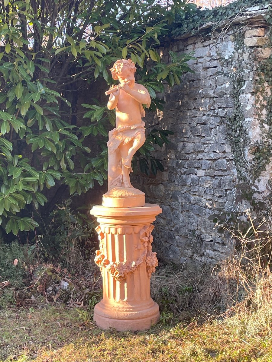 Statue et Colonne Gossin Frs Paris « faune à La Flûte « 