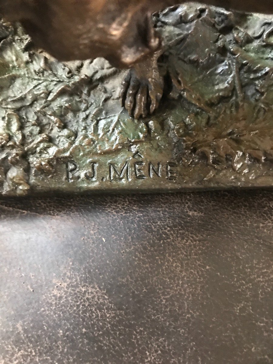 Pierre Jules Mene : Basset En Bronze Fonte De l'Atelier Mene-photo-2