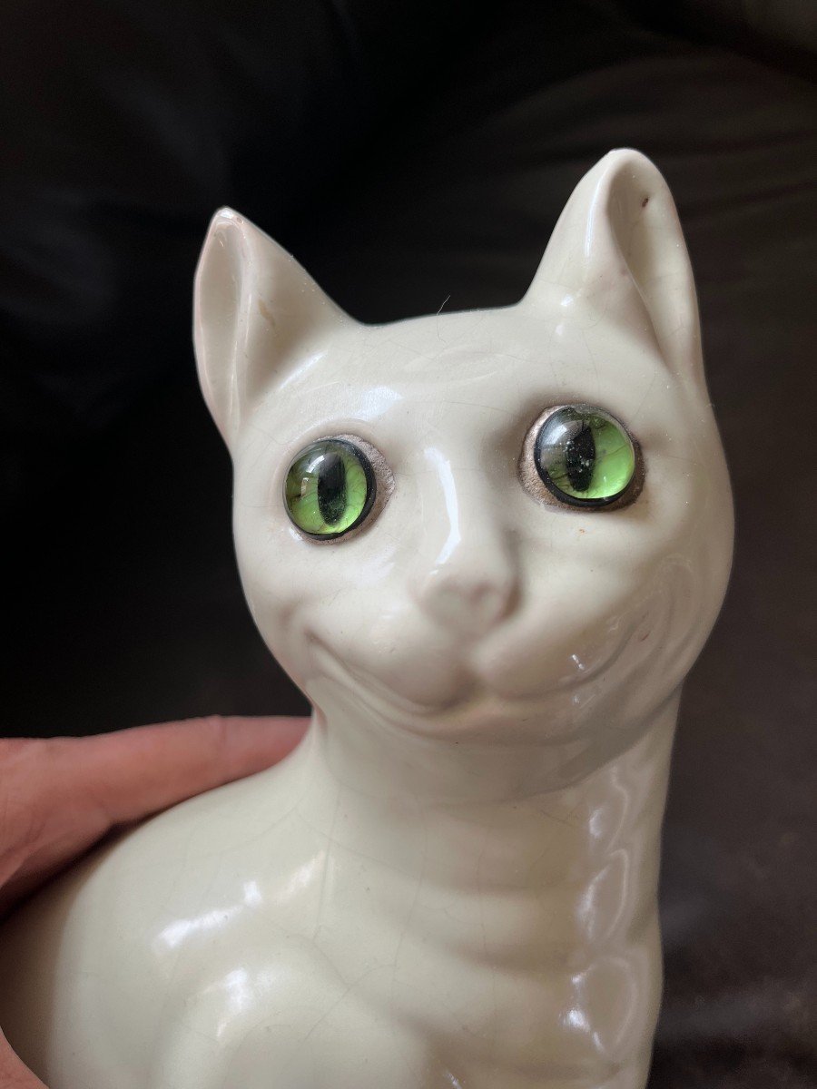 Ceramic Cat By Emile Galle. Rare Color. Authentic-photo-3