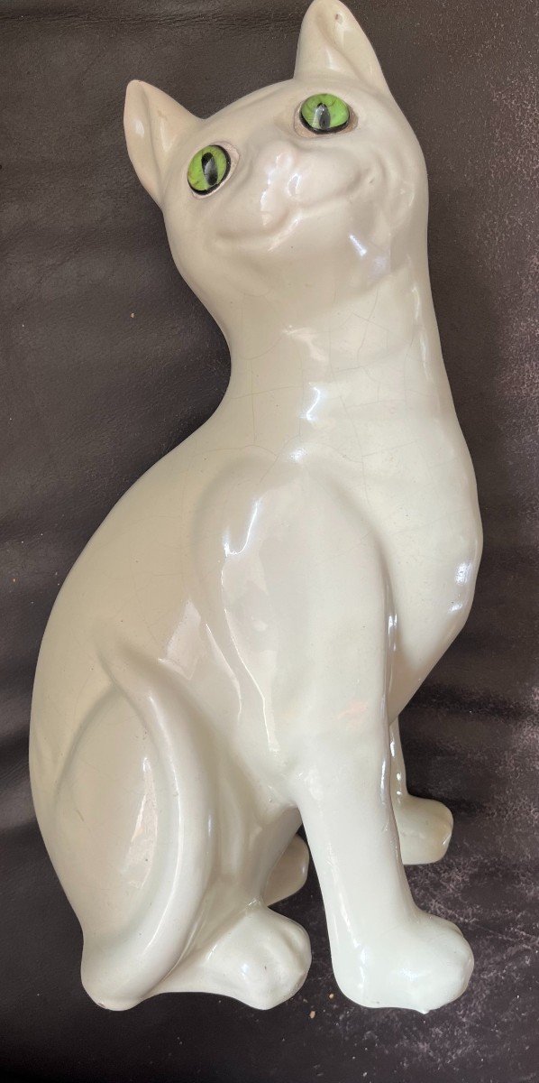 Ceramic Cat By Emile Galle. Rare Color. Authentic