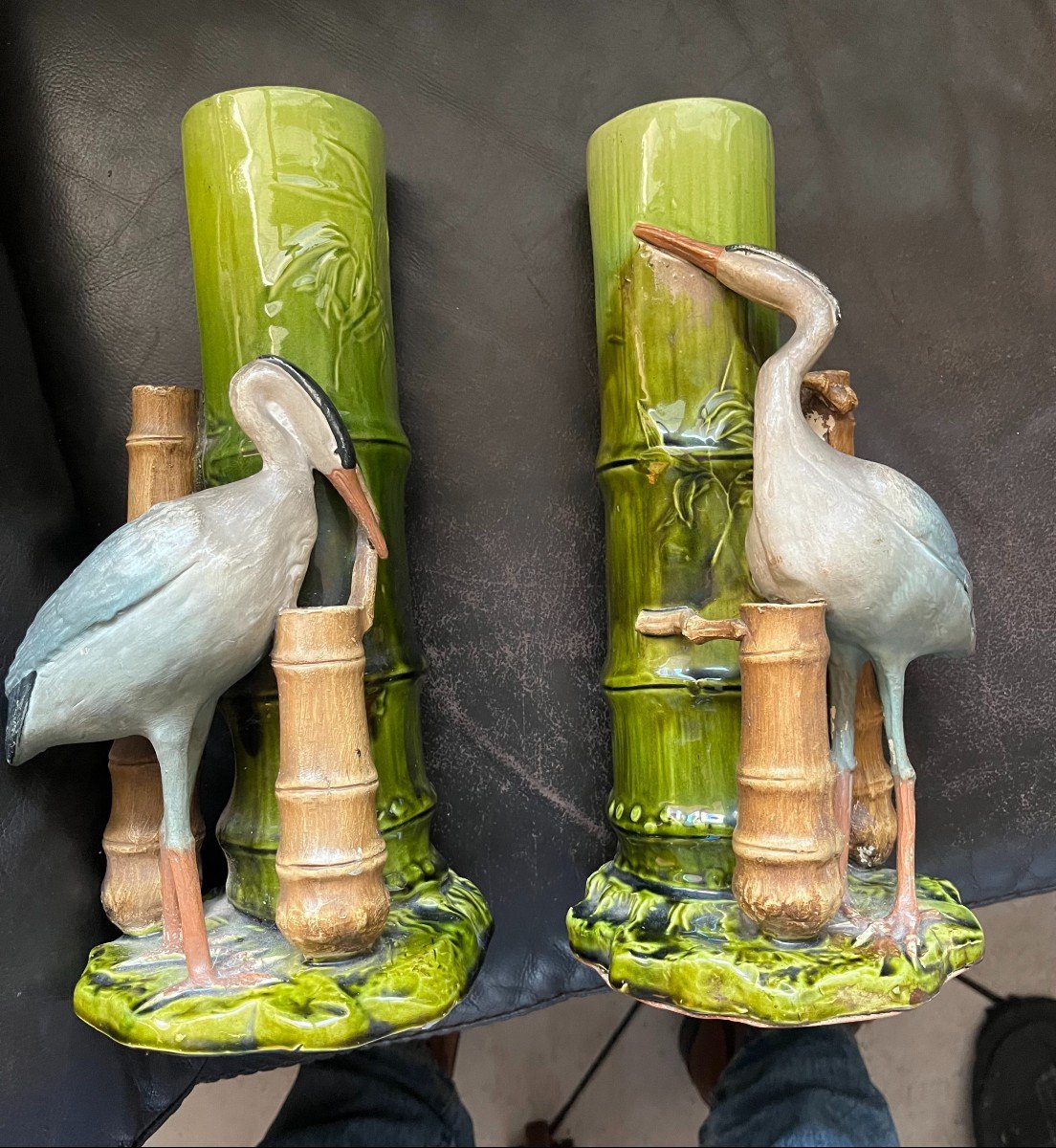 Bretby England : 2 Rares Vase Grues Barbotine