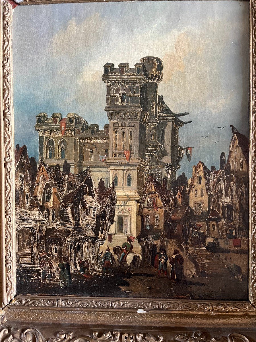 2 Oils Early 19th Century "city In The Renaissance" Signed